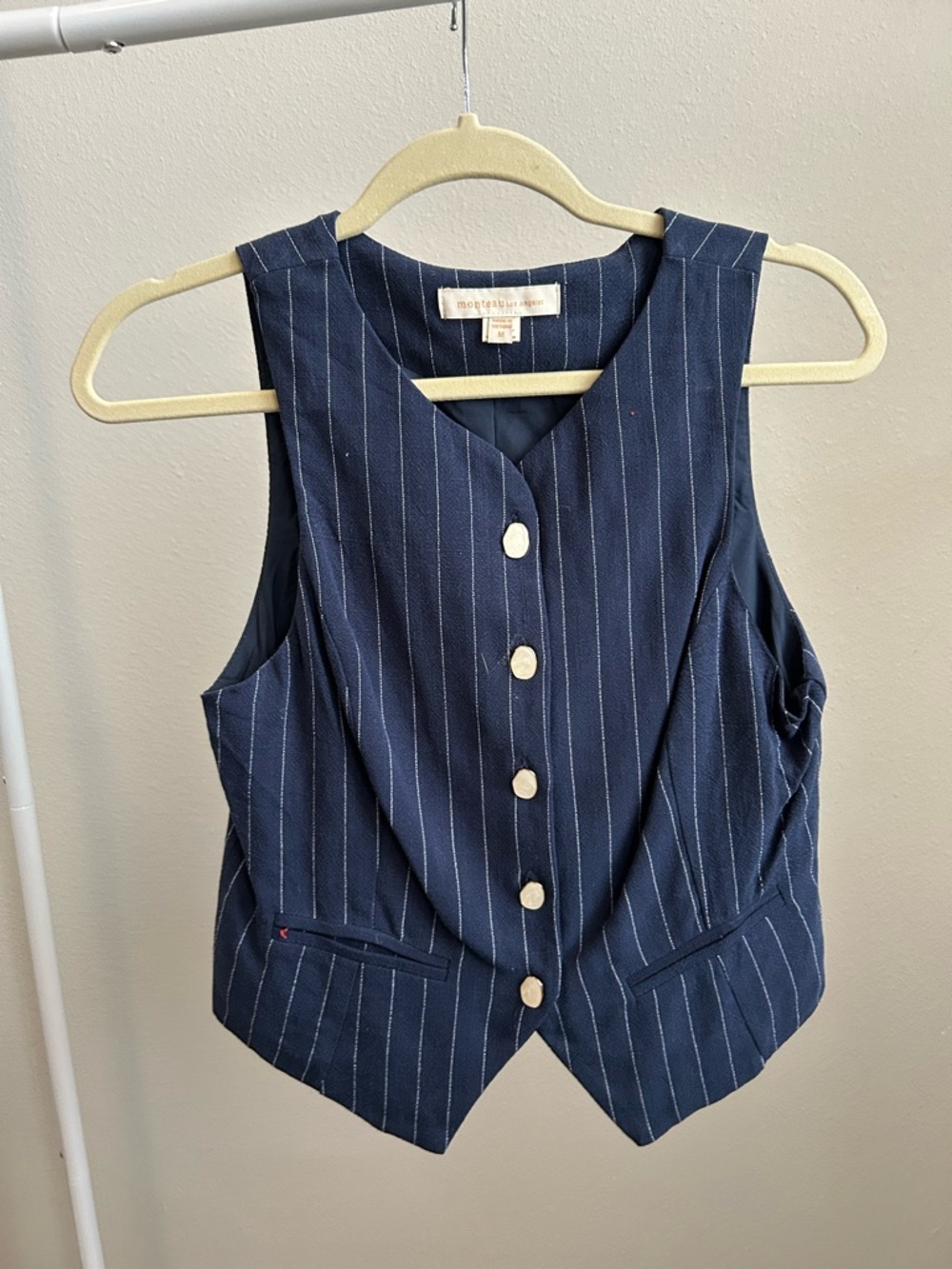 Navy Pinstripe Button Vest